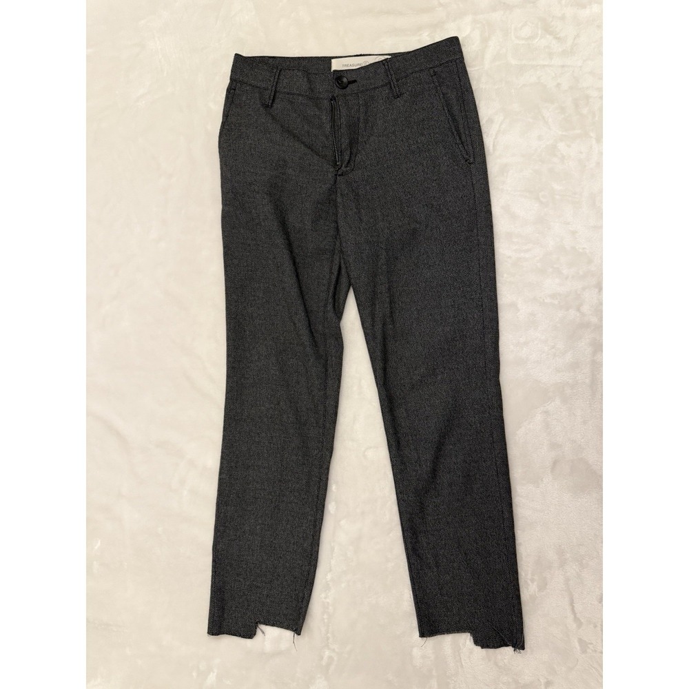 Treasure & Bond Womens Charcoal Grey Textured Stepped Hem Trousers Size‎ 24